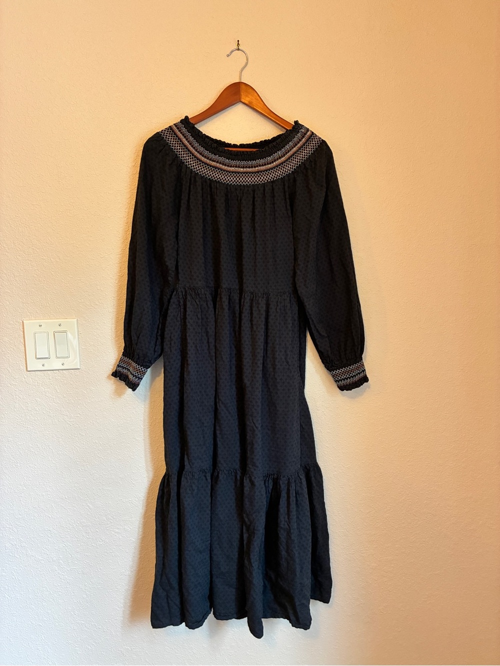 Universal Thread Black Maxi Dress with Smocked Neck and Cuffs
